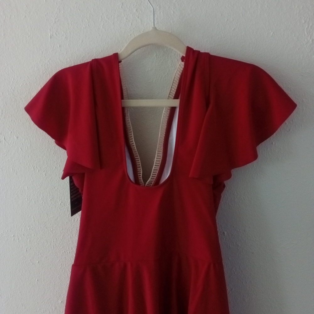 🆕 BLOOMING JELLY Scarlet Red Tummy Control Swim Dress | XXL NWT - Picture 7 of 8